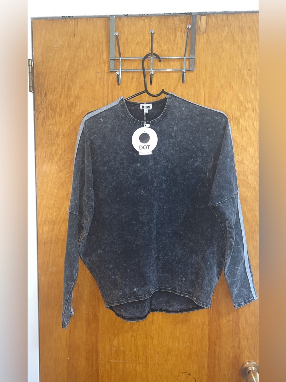 DOT Washed Black Long Sleeve Top with Side Stripe XS